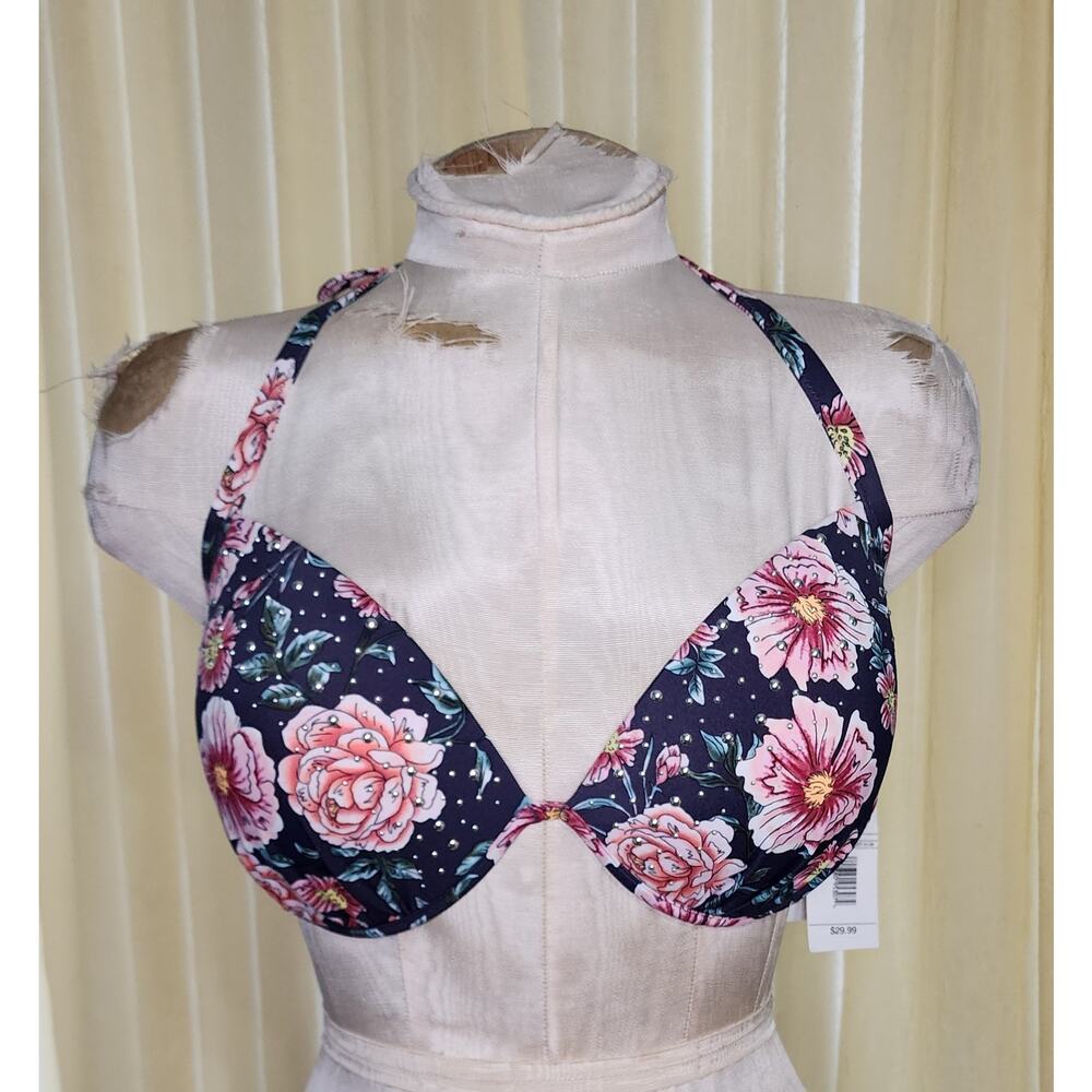 Shade & Shore Light Lift Purple Floral Studded Underwire Bikini Top, 36DD NWT